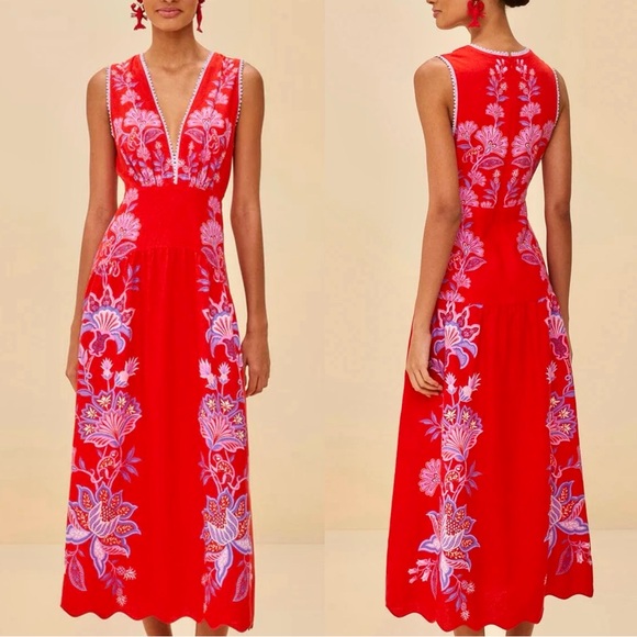 NWT Farm Rio Red Porcelain Garden Midi Dress - Picture 4 of 16